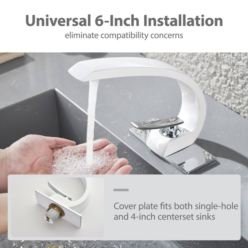 Modland C-Shaped Single Hole Bathroom Faucet, 500K Cycle CUPC Certified, 6-Inch Cover Plate, Black / Gold / Nickel / Chrome