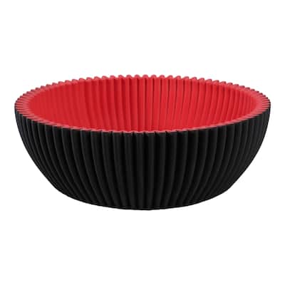 Porcelain Bowl Ribbed Texture Modern Two-Tone Design - 4" Black - 12" x 12" x 4"