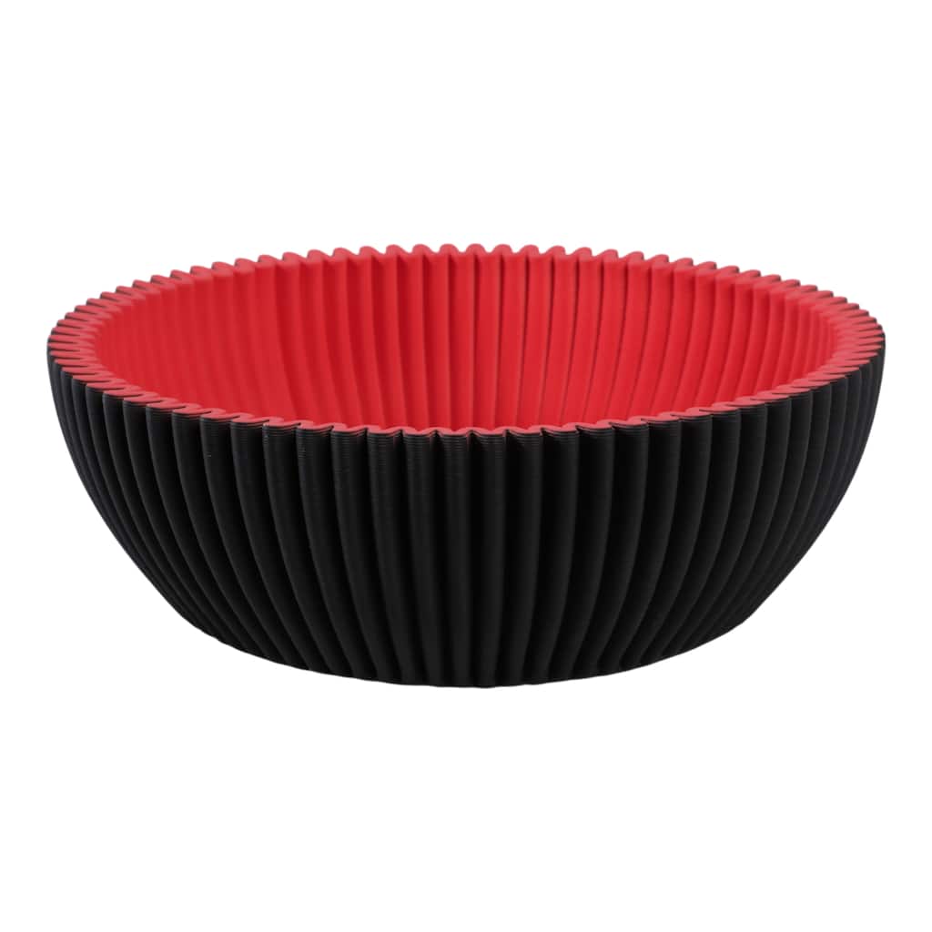 Porcelain Bowl Ribbed Texture Modern Two-Tone Design - 4" Black - 12" x 12" x 4"
