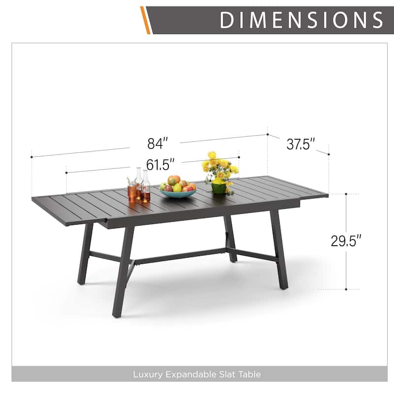 Expandable Metal Patio Dining Table for 6-8, Adjustable Legs, Black Grate Top