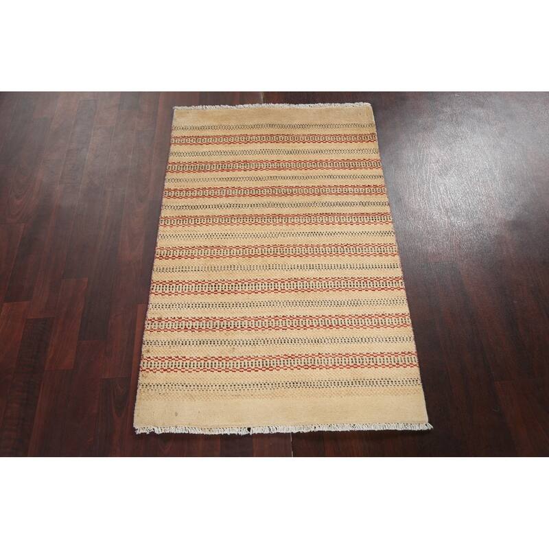 Geometric Striped Oriental Gabbeh Kashkoli Area Rug Wool Hand-knotted - 2'7" x 4'1"