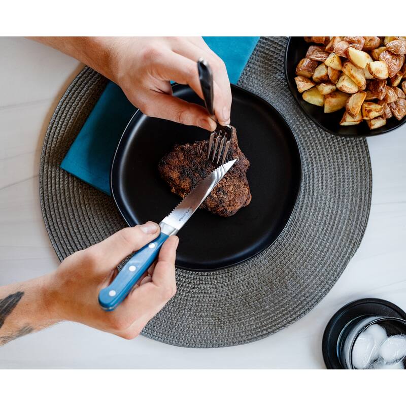 Dura Living 4-Piece Steak Knife Set - High Carbon Stainless Steel Serrated Blades, Ergonomic Black Handles