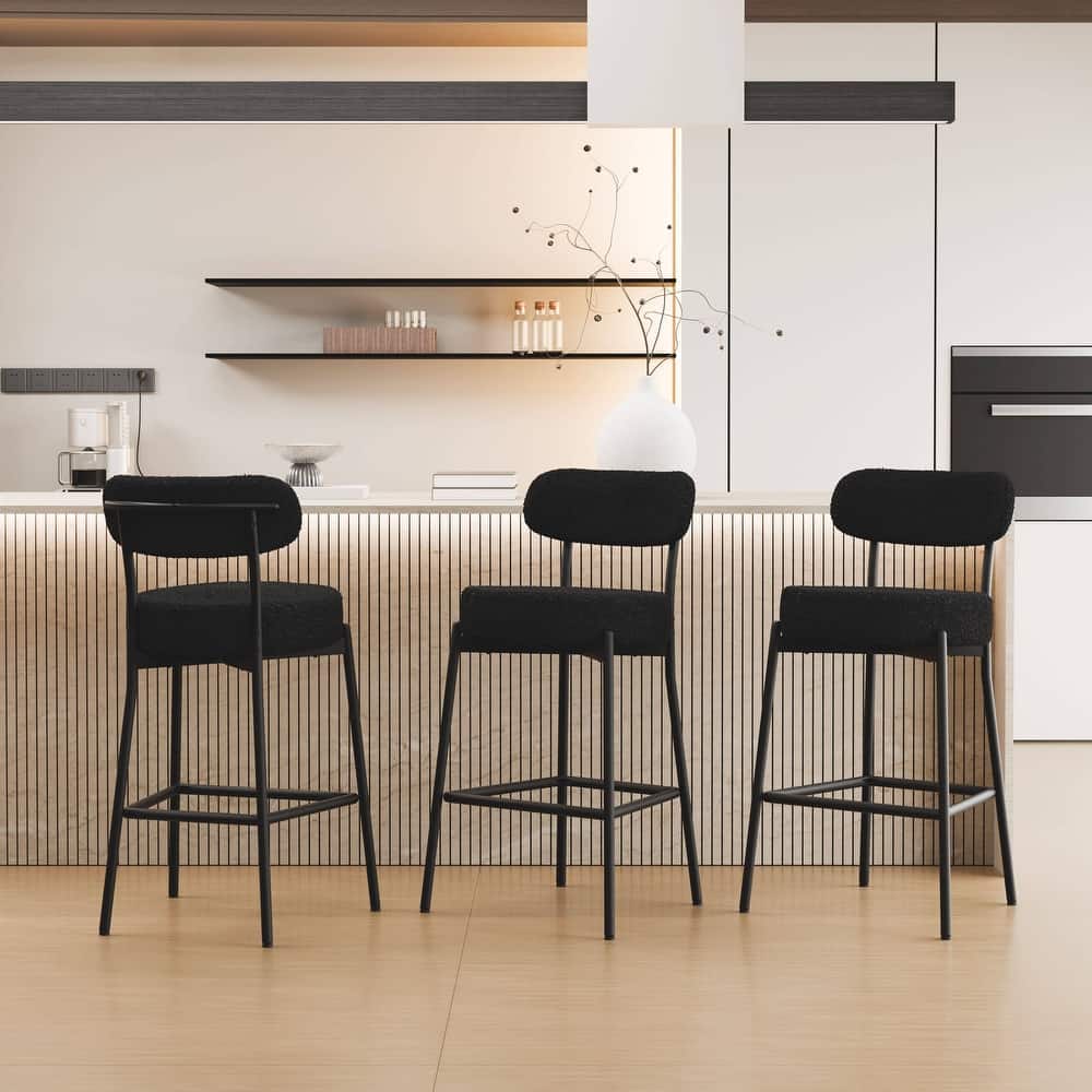 XINMICS 27 Inches Boucle Counter Height Bar Stools with Back