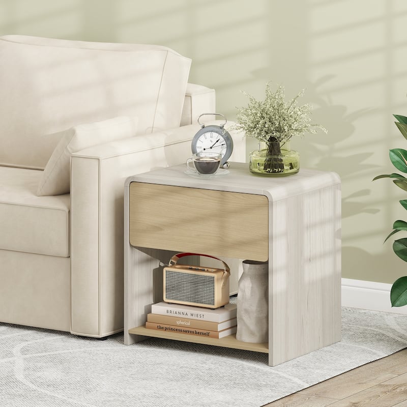 Gymax Modern Style Nightstand 2-Tier Sofa Side Bedside Table w/ Drawer