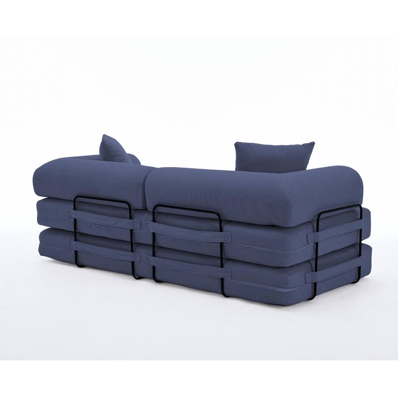 Folding Couch Convertible into King Size Floor Bed, 4-in-1 Corduroy Sleeper Sofa Bed with Moved Armrests and Non-Slip Pad