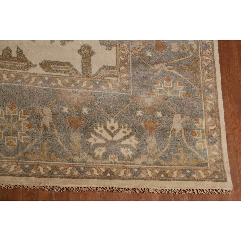 Earth Tone Oushak Indian Large Rug Hand-Knotted Wool Carpet - 12'2" x 14'10"