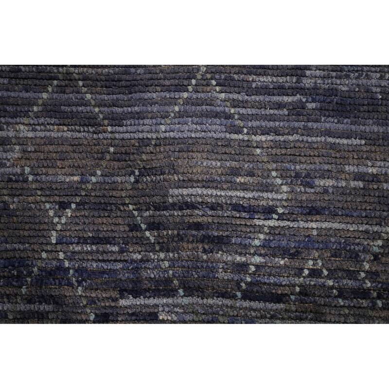 Blue Trellis Moroccan Area Rug Hand-Knotted Wool Carpet - 9'0"x 12'10"