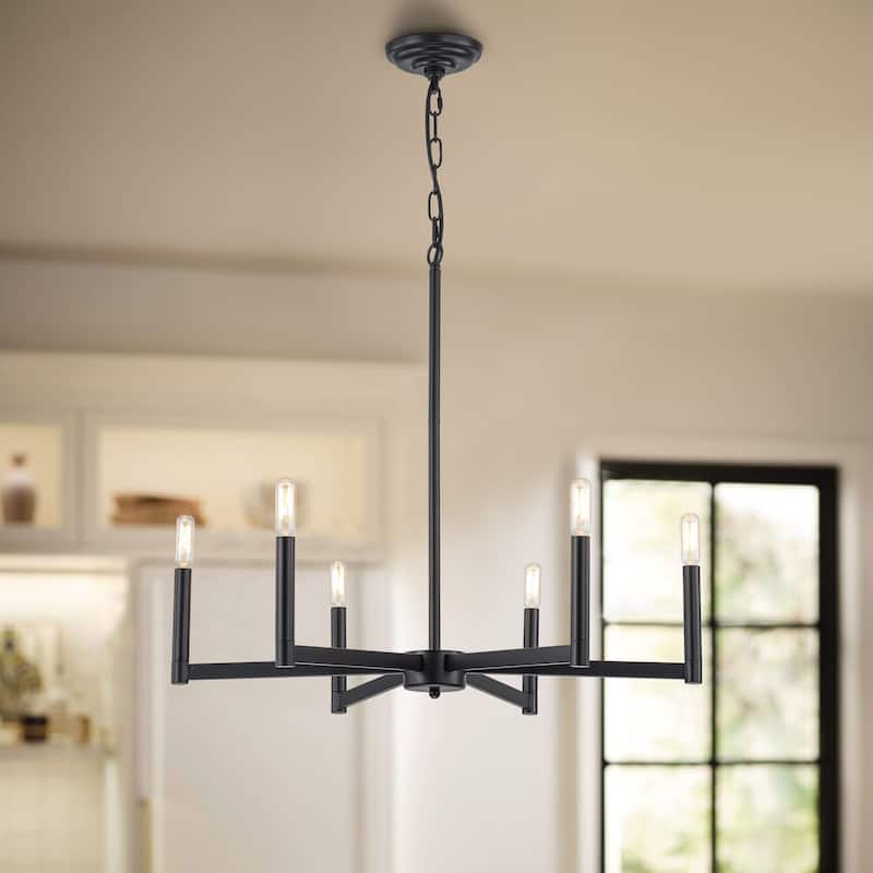 Starskys 8-Light Dimmable Mid-Century Modern Candle Chandelier - 6-Light - Black