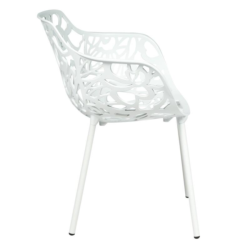 Devon Aluminum Dining Armchair with Floral Cutouts – Stackable, UV-Protected, Indoor/Outdoor Patio Side Chair