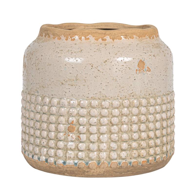 Round Terra-cotta Hobnail Planter Vase with Heavily Distressed Finish