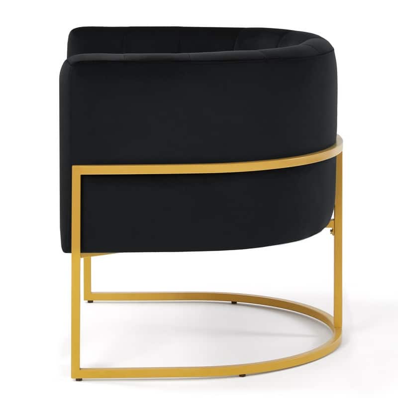 Mid-Century Modern Velvet Upholstered Accent Barrel Chair with Golden Metal Stand