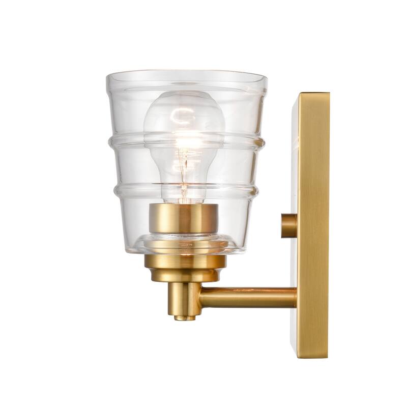 1-Light Ribbed Glass Shade Vanity Light Fixture - 7.75" - Satin Brass Finish