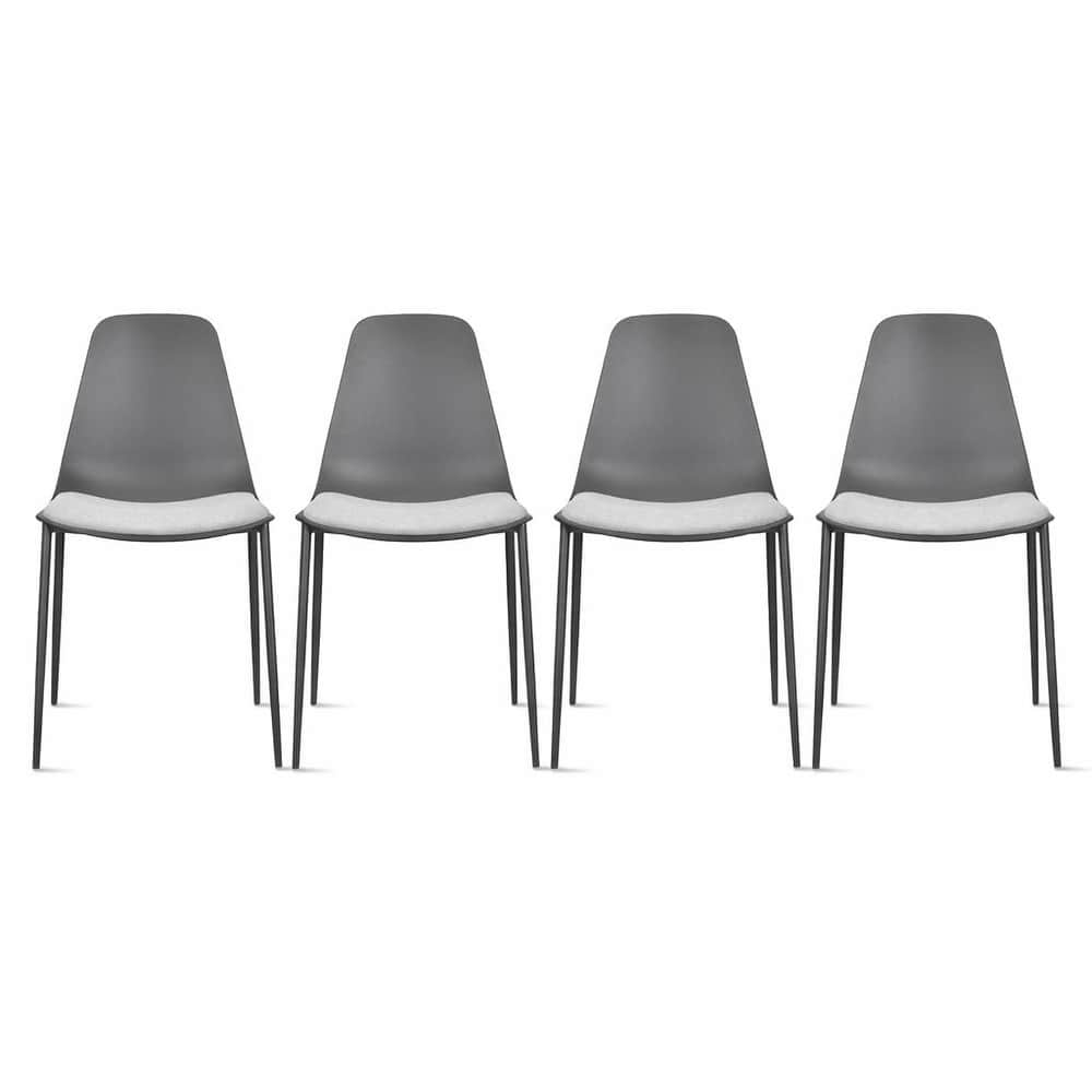 Set of 4 Plastic Dining Chairs Cushion Padded For Kitchen Metal Legs Guest Meeting Waiting Room Business Indoor Outdoor Patio