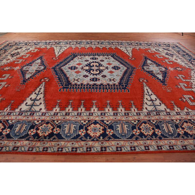 Hand Knotted Oriental 100% Wool Carpet Traditional Geometric Red Viss Area Rug - 17' 6'' X 11' 5''