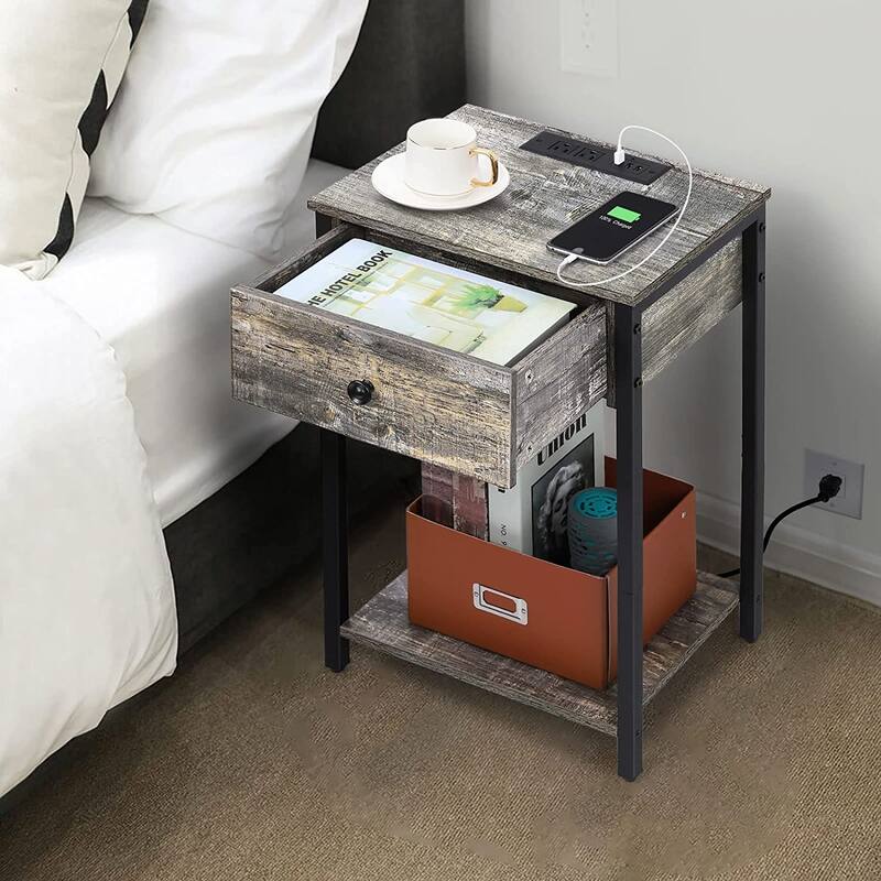 Nightstand with USB Ports and Power Outlets