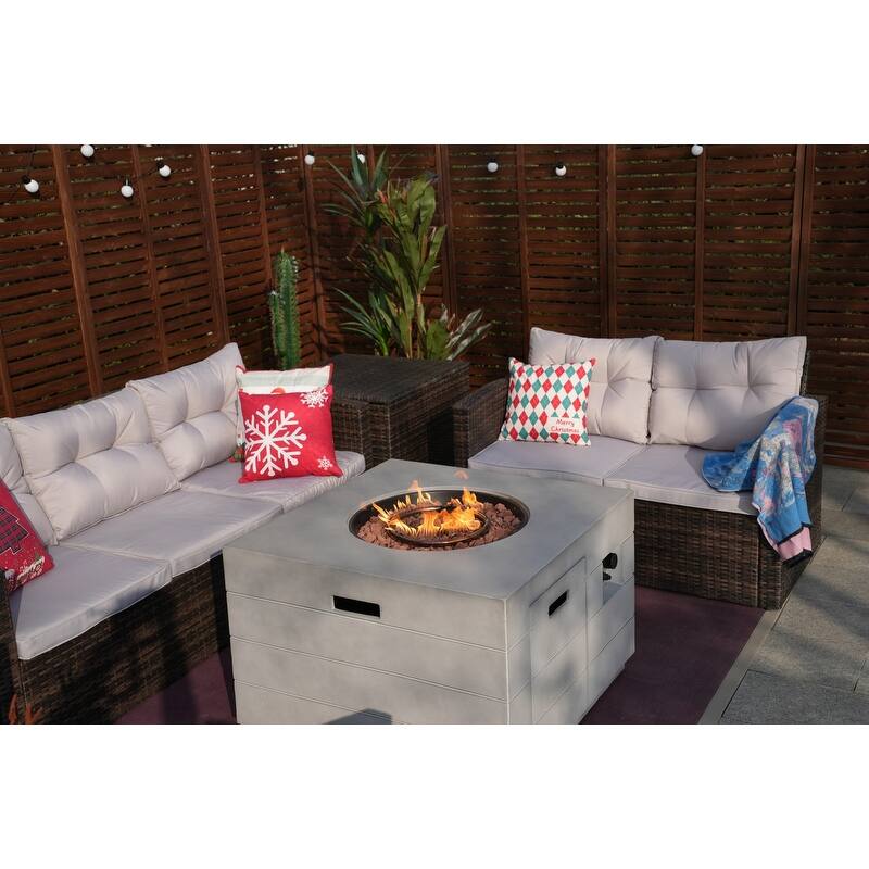 7-Piece Outdoor Rattan Conversation Sofa Set with Fire Pit Table