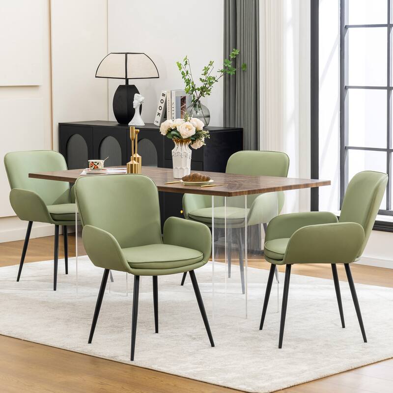 Set of 2 Cat-Scratch Resistant Dining Chairs with Gold Metal Legs - Set of 4 - Green