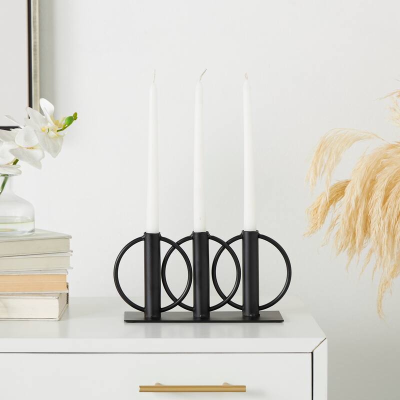 Gold or Black Metal Overlapping Circular Ring Candelabra - Black