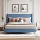 preview thumbnail 23 of 39, Queen Size Corduroy Platform Bed with Tufted Headboard and Metal Legs Blue