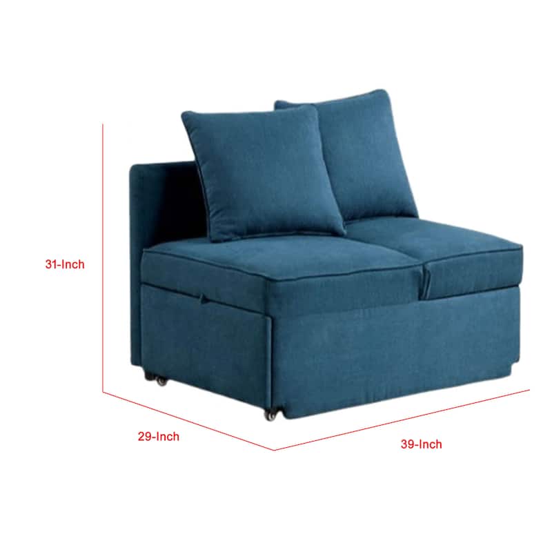 Bernie Modular Convertible Chair Futon, Teal Blue Fabric, Seat w Storage, 2 Pillows