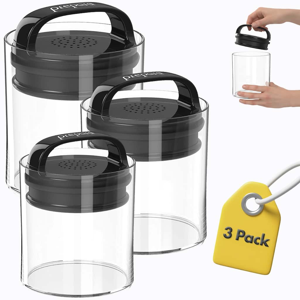 Prepara Evak Fresh Saver Short - Black Handle, Variety Pack (Set of 3) - L: 5.75 × 5.67" M: 5.12 × 4.65" S: 4.06 × 3.78"