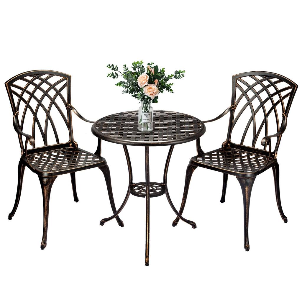 3-Piece Bistro Set Table Outdoor, Cast Aluminum Bistro Set Two Chairs,Lightweight Maintenance Free Outdoor Seating