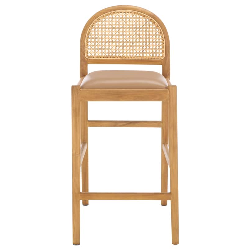 SAFAVIEH Couture Laylie Rattan And Leather 26-inch Counter Stool - 16"W x 20"D x 37"H