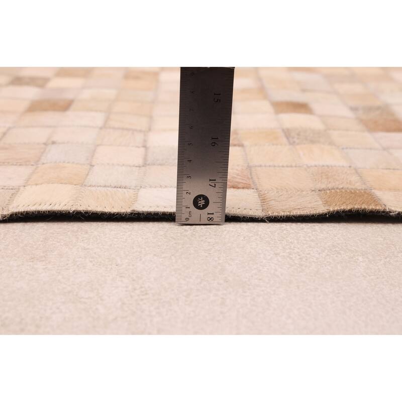 ECARPETGALLERY Handmade Cowhide Patchwork Beige Leather Rug - 8'1 x 10'0