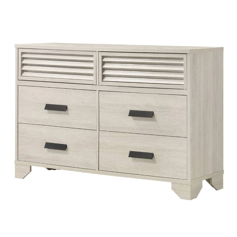 Sary 2pc Dresser and Mirror Set, 6 Drawers, Finger Handles, Off White Wood