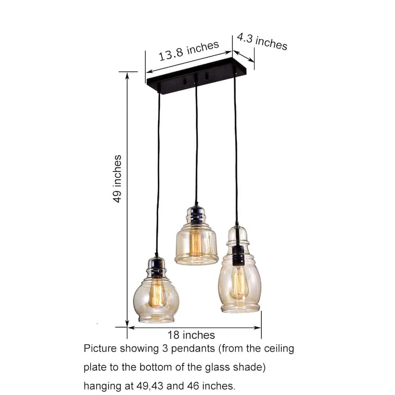 Mariana 3-Light Cognac Glass Cluster Pendant in Antique Black Finish