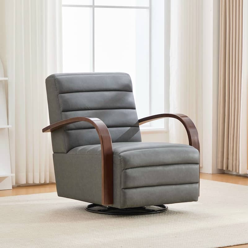 Modern Upholstered 360° Swivel Accent Chair with Solid Wood Armrests and Comfy Lounge Reading Chair, Single Sofa Armchair - Grey