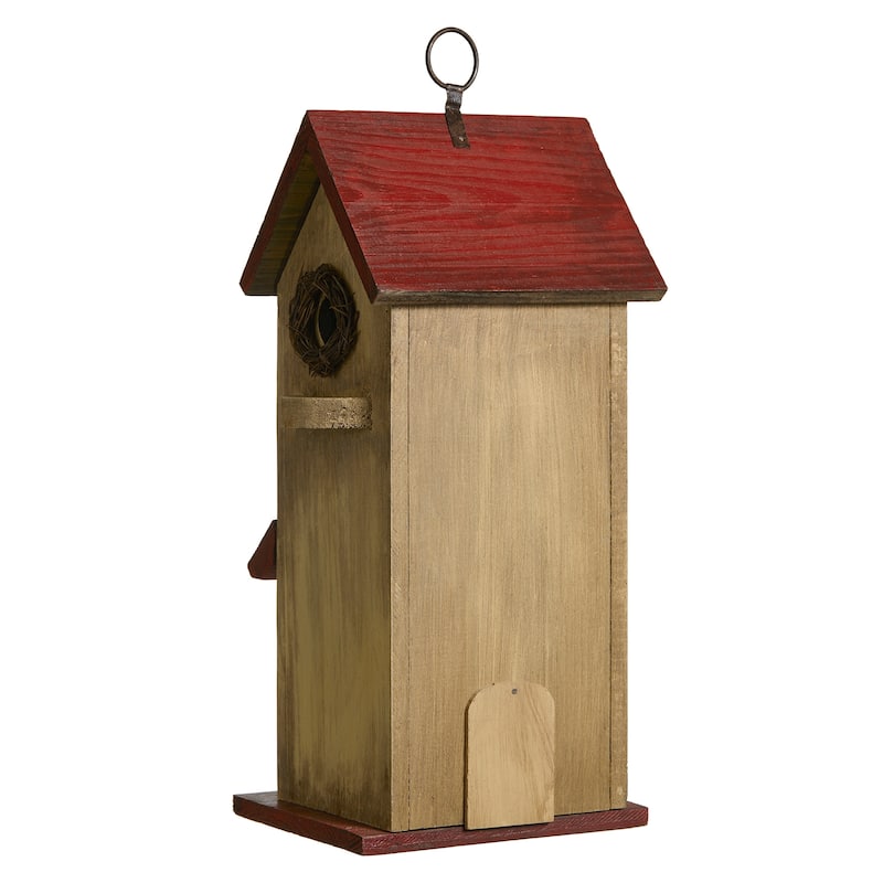 Glitzhome 14.25"H Solid Wood Cottage Decorative Garden Birdhouse - 6.75''L X 5.50''W X 14.25''H