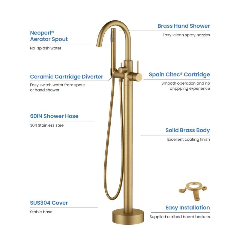 Single Handle Floor Mounted Freestanding Tub Filler With Hand Shower