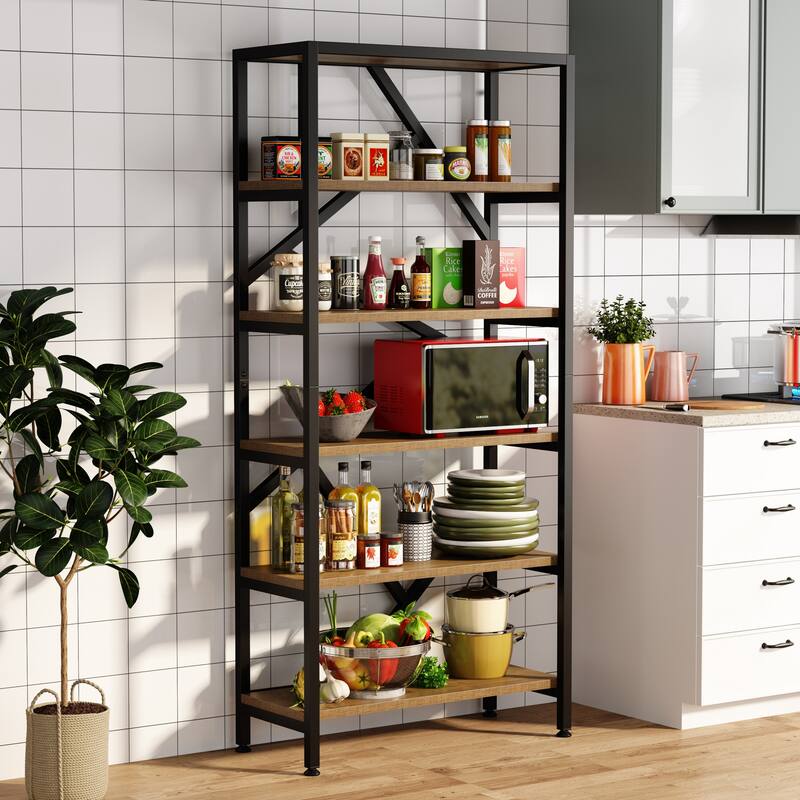 71 Inch Industrial Bookshelf, 6 Shelf Etagere Bookcase