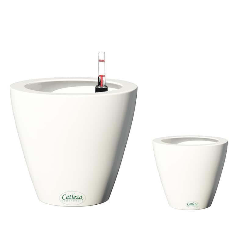 Set of 2 CATLEZA Smart Self-watering Planter Pot White Round Cone for All Plants, Herb, Succulents, Flowers