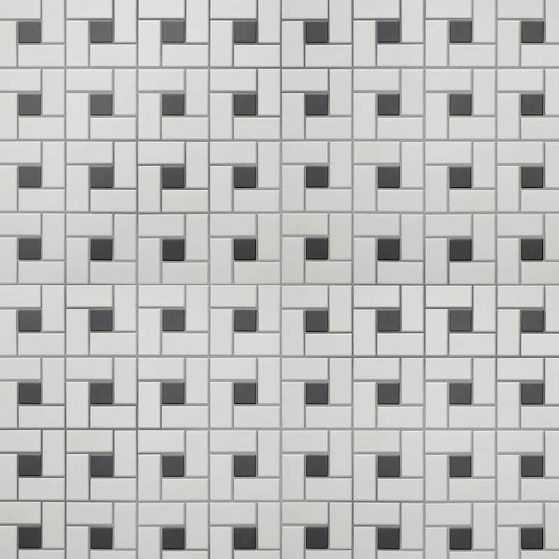 Merola Tile Gotham Spiral Unglazed White with Black Dot 11-3/4" x 11-3/4" Porcelain Floor and Wall Tile