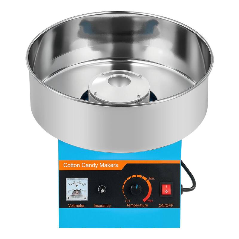 Blue Stainless Steel 1000W Cotton Candy Machine with 1 Hour Run and Easy Cleanup - 14.96x14.96x13.31 in - Blue