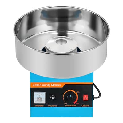 Blue Stainless Steel 1000W Cotton Candy Machine with 1 Hour Run and Easy Cleanup - 14.96x14.96x13.31 in