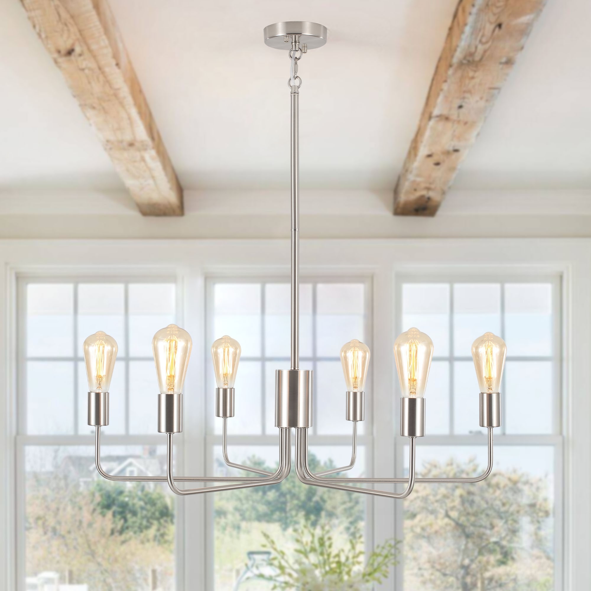 6 light 30" Wide rustic chandelier Farmhouse Light Fixtures for Living Room