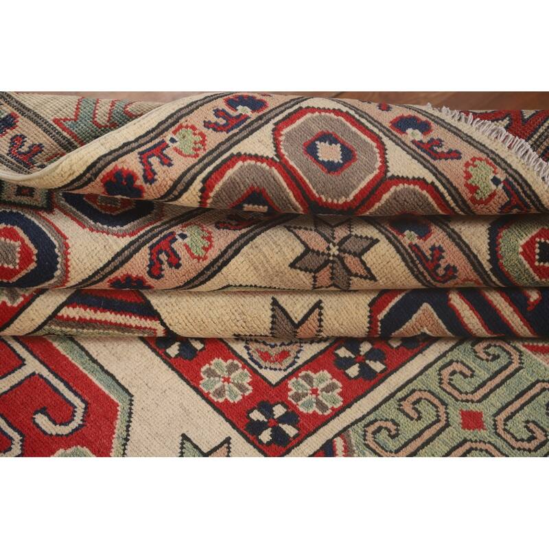 All-Over Geometric Kazak Area Rug Handmade Wool Carpet - 6'9" x 9'6"