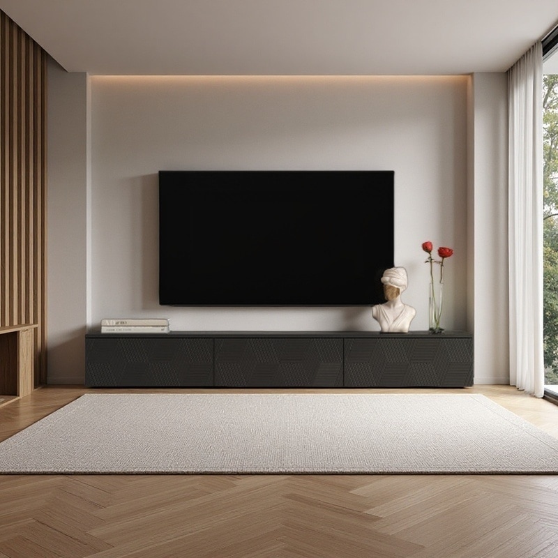 Wall Mounted Floating TV Console with 16-Color LED Lights, 67" Modern Media Shelf with Storage & Cable Management