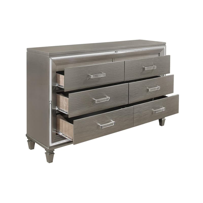 Rosalinda 4 Piece Gray Modern Faux Leather Upholstered LED Storage Platform Bedroom Set