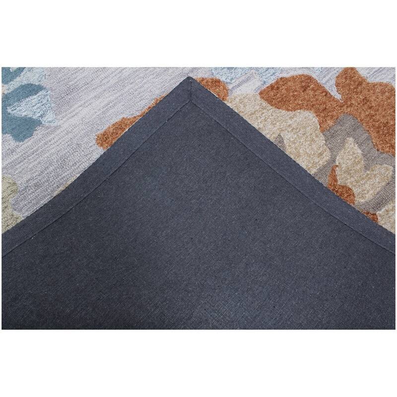 Handmade Emeralda Collection Gray/Rust/Blue Wool and Viscose Area Rug