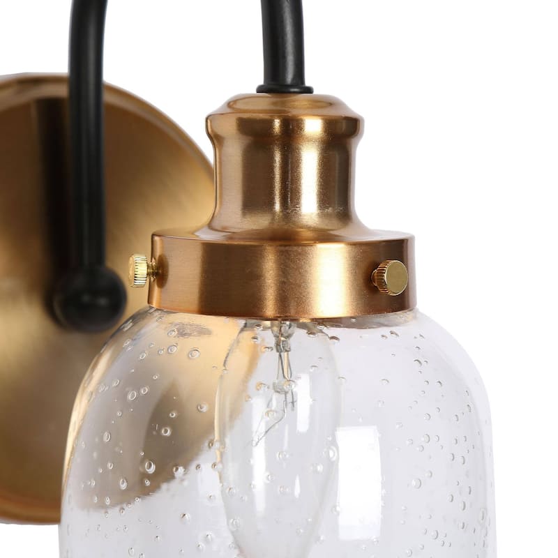Kesa Modern Black Gold 1-Light Wall Sconces Bathroom Vanity Lights with Seeded Glass