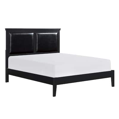 Queen Size Wood Panel Bed with Faux Leather Headboard and Footboard
