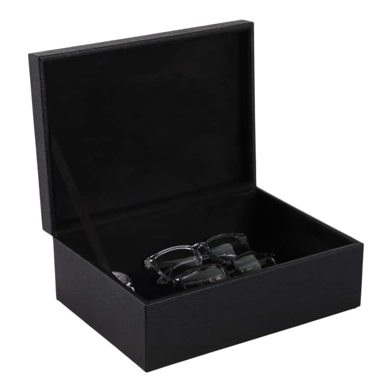 Faux Leather Storage Boxes Handles Modern Design (Set of 2) - 5" Black - 11" x 8" x 5"