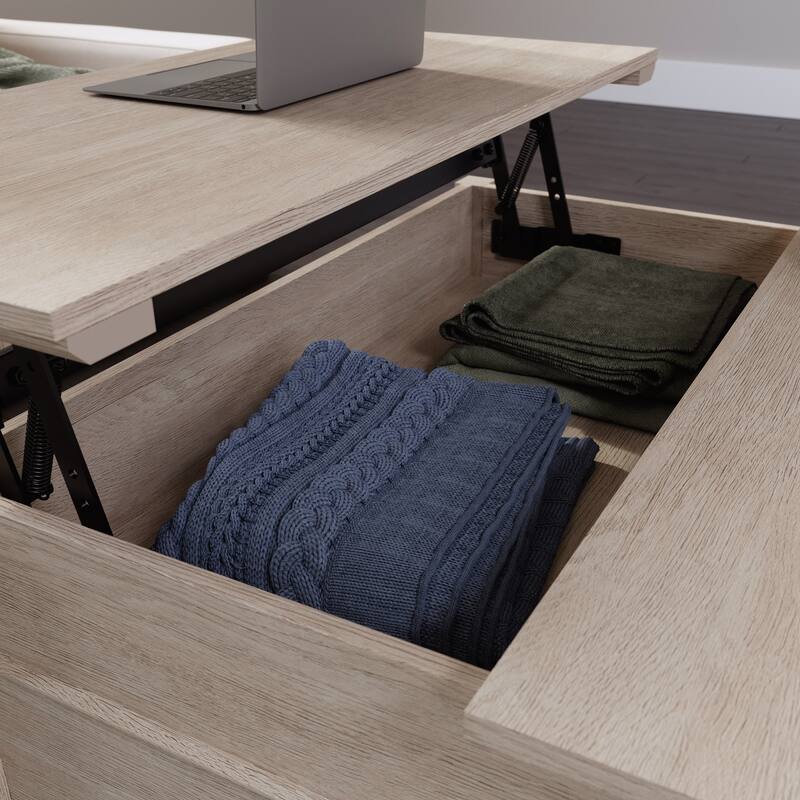 Wood Lift-Top Coffee Table with Spacious Surface, Brown - 36.14" L x 36.14" W x 19.29" H