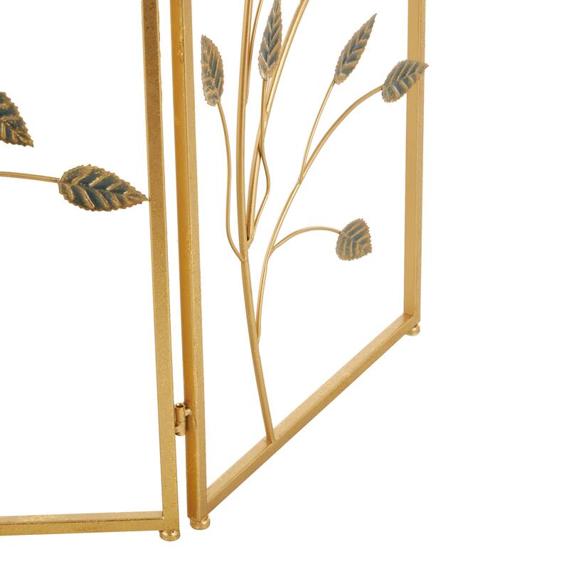 Gold Metal Foldable 3 Panel Leaf Living Room Fireplace Screen