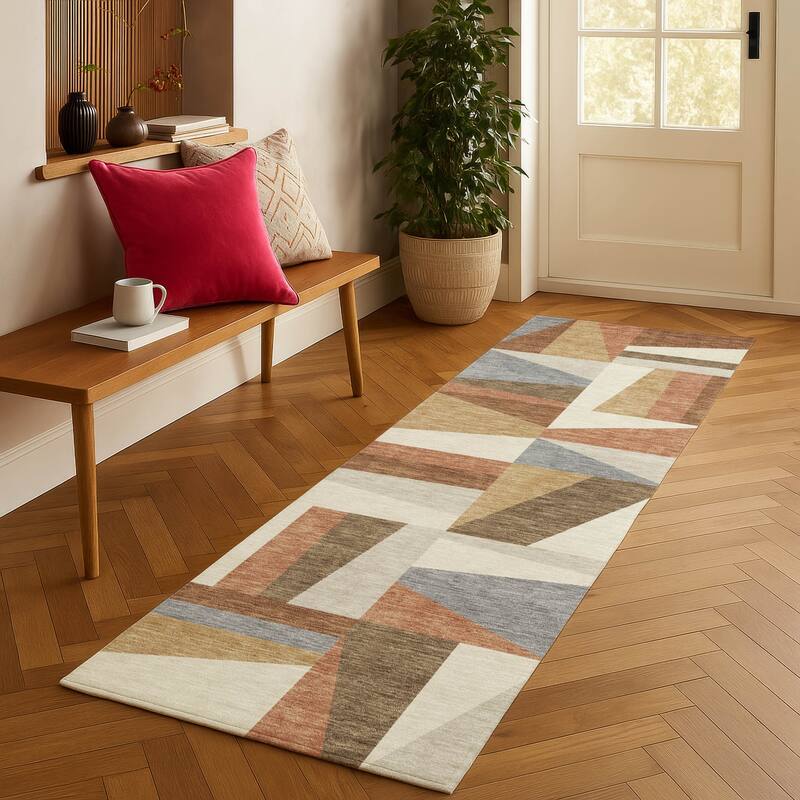 Machine Washable Indoor/ Outdoor Contemporry Mosaic Chantille Rug