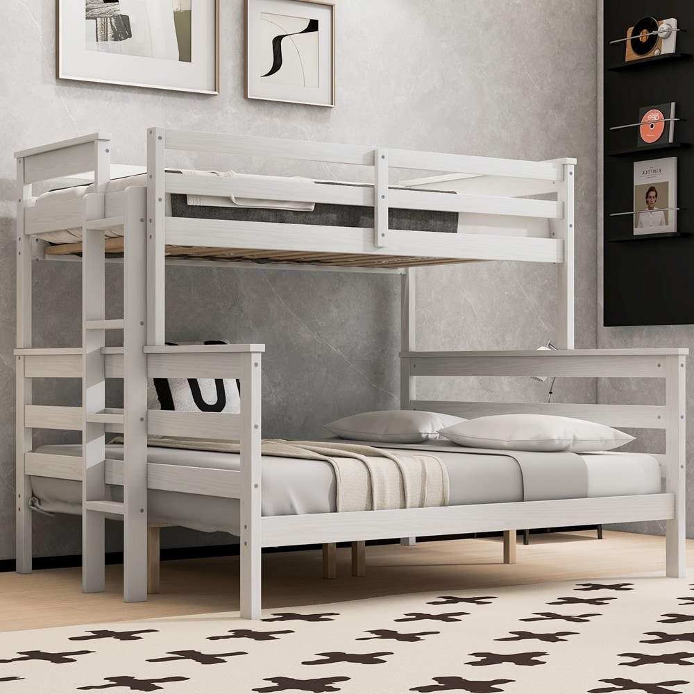 Wood Twin XL over Queen Bunk Bed with Ladder
